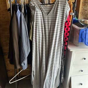 Gray Striped V-Neck Dress